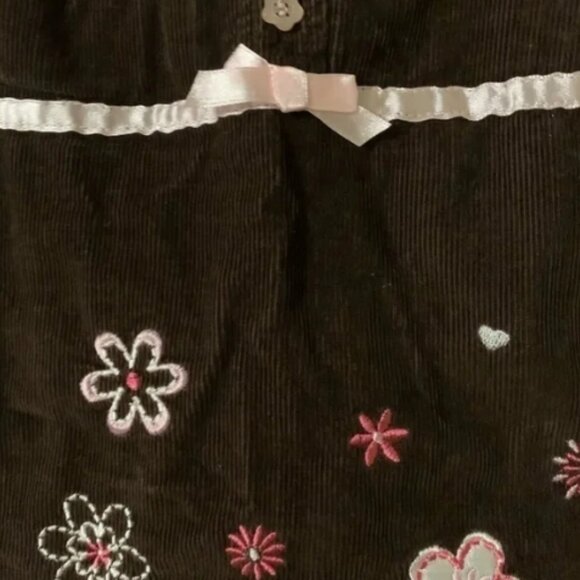 Corduroy Chocolate Brown Sleeveless Dress Pink Onesie - Picture 2 of 3